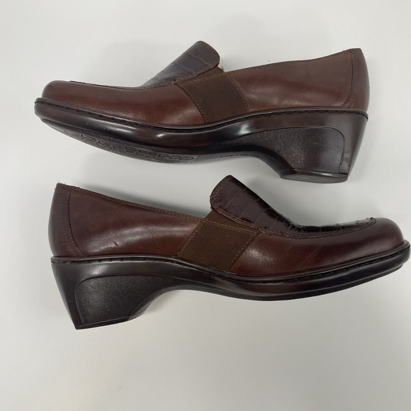 Clarks Womens Shoes Size 7.5 Brown Leather Slip On Loafer Croc Print - Picture 8 of 15
